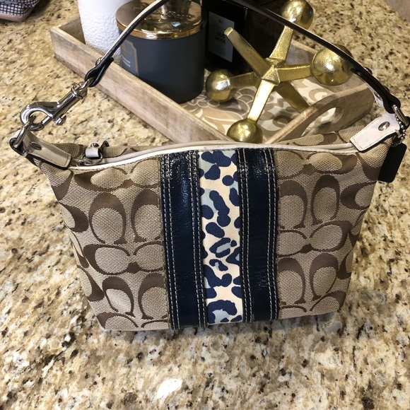 Coach Hampton Signature Mini Satchel Leopard Detail Colorblock Handbag - Picture 8 of 11